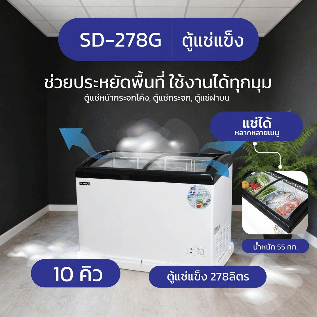 ตู้แช่แข็งฝากระจก SONAR รุ่น SD-278G ขนาด 278 ลิตร 10 คิว สีขาว_2